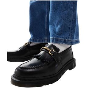 Dr Martens Adrian Snaffle Loafers Women’s 8 Black Smooth Leather Kiltie Gold Bit